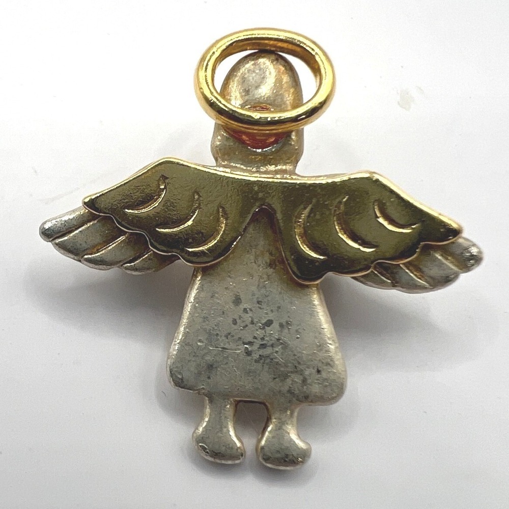Vintage IMO Guardian Angel Brooch Gold and Silver Tone Pendant Pin